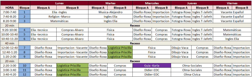 Horario Sección 10-3