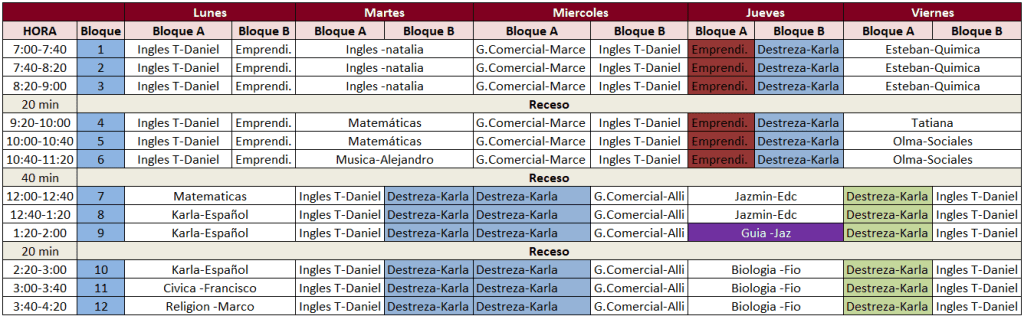 Horario Sección 11-1