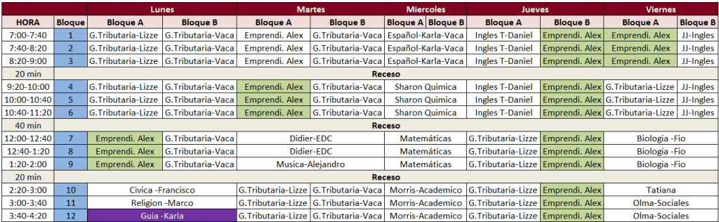 Horario Sección 11-3