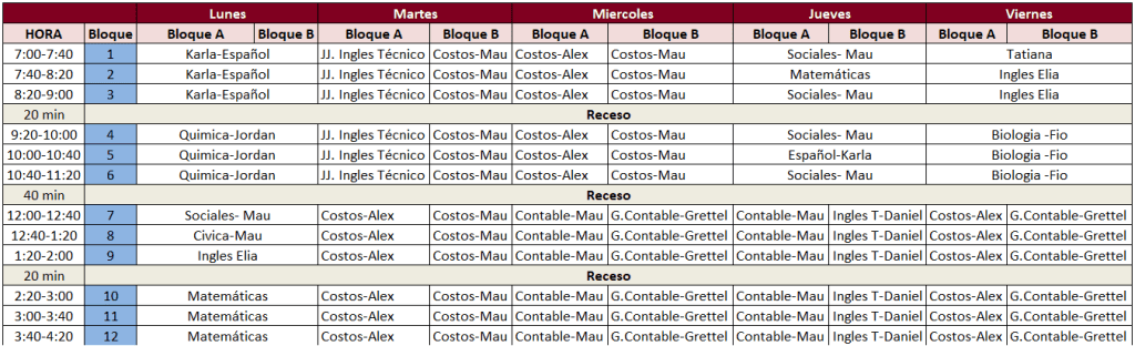 Horario Sección 12-1
