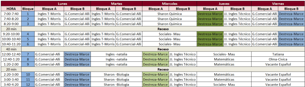 Horario Sección 12-2