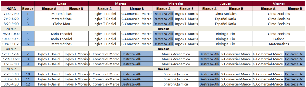Horario Sección 12-3
